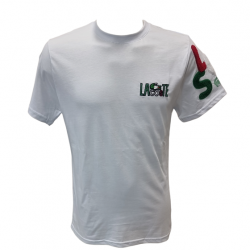 LACOSTE T-SHIRT ME ΛΑΙΜΟΚΟΨΗ ΛΕΥΚΟ ΚΑΙ ΑΝΑΓΛYΦΟ ΓΟΥΝΑΚΙ UNISEX